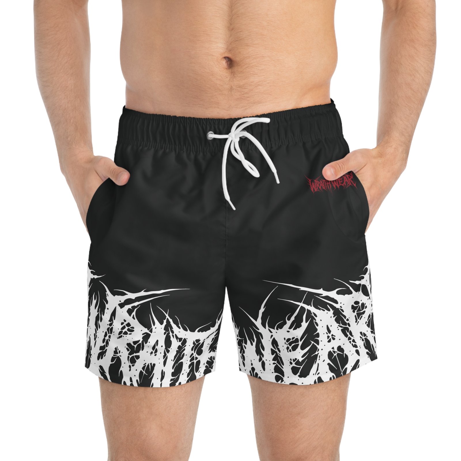 Goth Swim Trunks - Wraith Wear Logo - Death metal logo design - Image 3