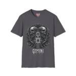 Title: Gemini Zodiac Sign Black T-Shirt with Mystical Twin Skulls Graphic, Unisex Astrology Fashion Tee